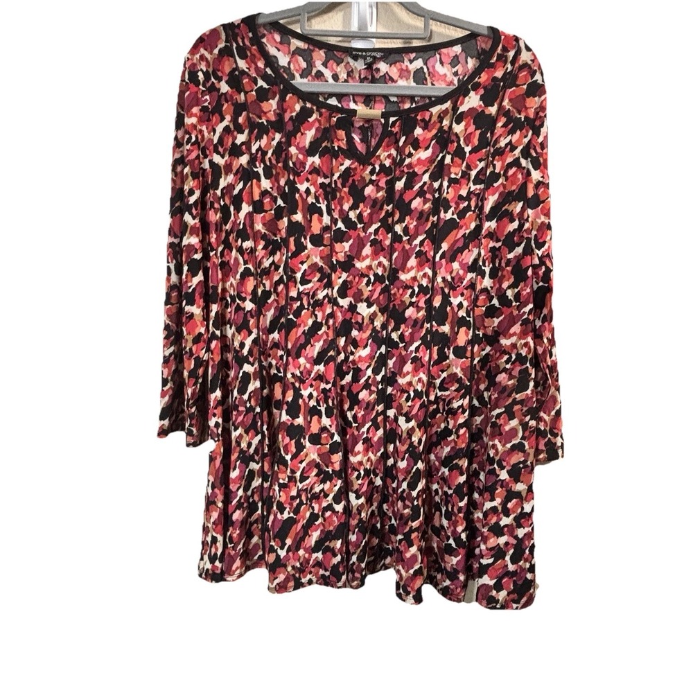 Ava‎ & Grace Red, Black Keyhole, Blouse Shirt, Top Three-Quarter Sleeve Plus 1X